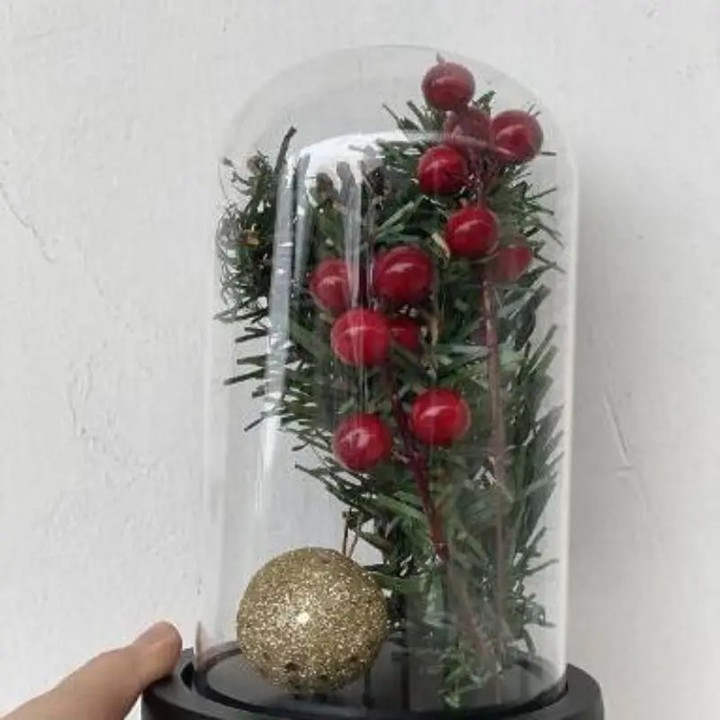 Glass Dome Preserved Flower Rose Wholesale Glass Dome With Wood Base For Valentine Day