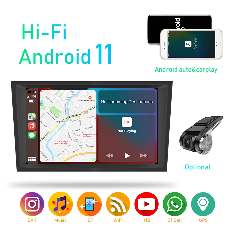 2 Din  Android 11 Car Radio Autoradio 7'HD Car Stereo CarPlay & Android Auto GPS Navigation WIFI BT Hi-Fi For Opel