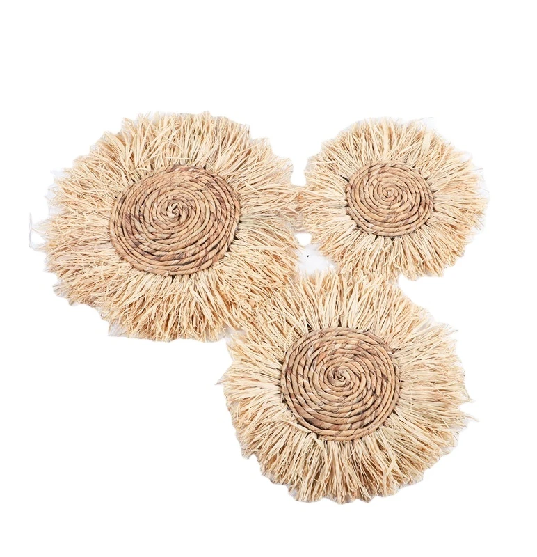Woven handmade seagrass placemats Raffia wall decor Wall art bobo placemats for Home wall decor (1600309817931)