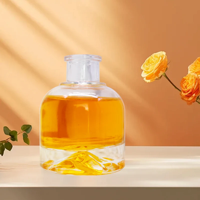 In stock  100ml 150ml round flat bottom glass wine bottle iceberg design with light color polymer cork