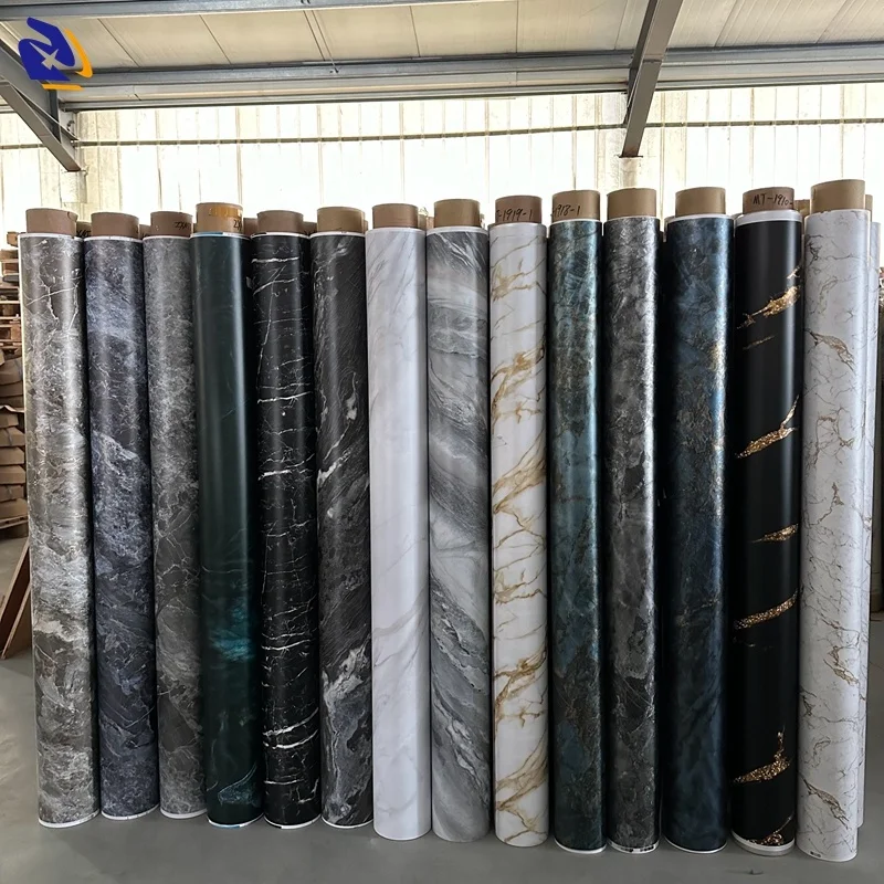 Matt Black Marble PVC Wrapping Film for Wall Panel Lamination Classical Black Marble Printed PVC Decoration Rolls for Furniture