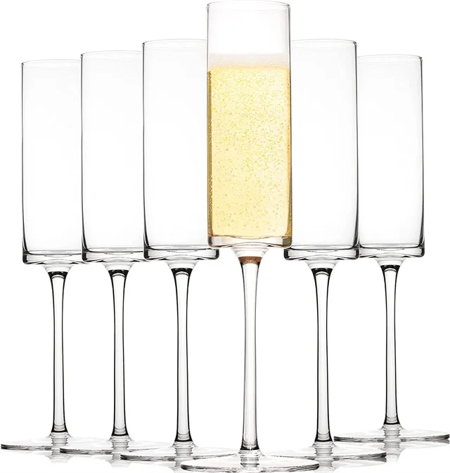 Hot Selling Custom Box lead free crystal glass square champagne flutes for restaurant hotel