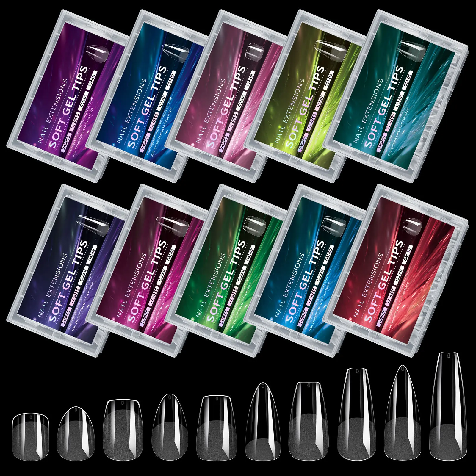 Wholesale 240pcs/box ballerina coffin almond stiletto round square press on nail tips french full cover soft gel nail tip