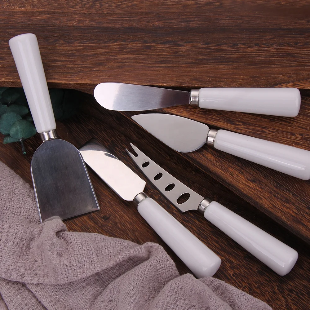 stainless steel butter spreader with porcelain handle customized decal cheese bread butter knife spread cookie spatula set