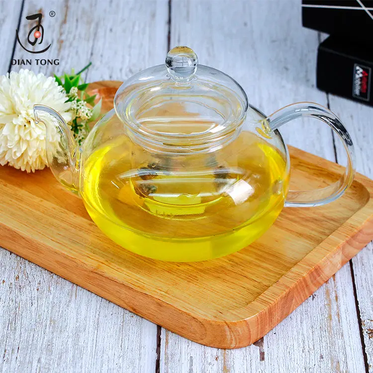 DianTong 600ml 800ml heat resistant clear borosilicate glass tea pot glass teapot with glass infuser and warmer