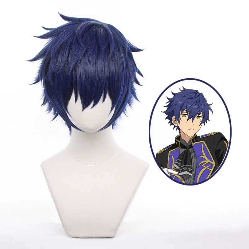 Ensemble Stars Cosplay Wigs Sazanami Jun Blue Short Heat Resistant Synthetic Hair Anime Costume Play Wig Eden Eve+ Wig Cap