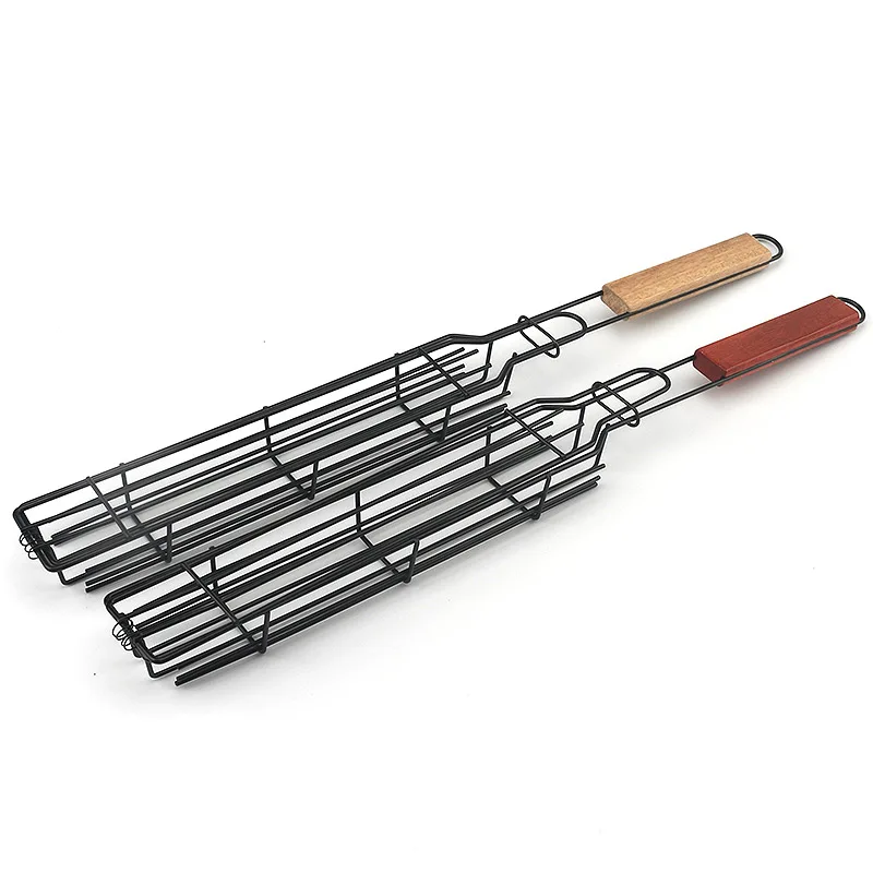 Extra Long Stainless Steel BBQ Accessories Foldable Handle Mesh Grid Grill Basket Set for Kabob Grilling