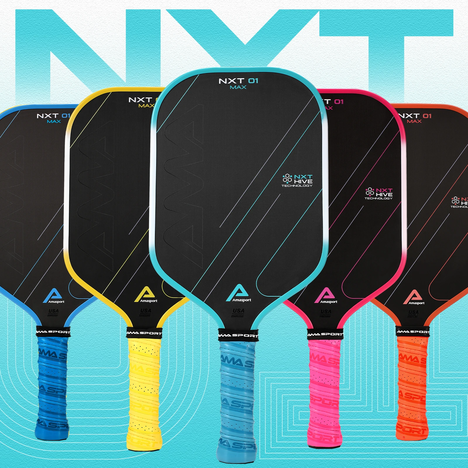 AMASPORT 2024 NXT 01 MAX новый дизайн настраиваемый образец тестирования доступны 16 мм T700 из углеродного волокна более широкий ракетка для пиклбола