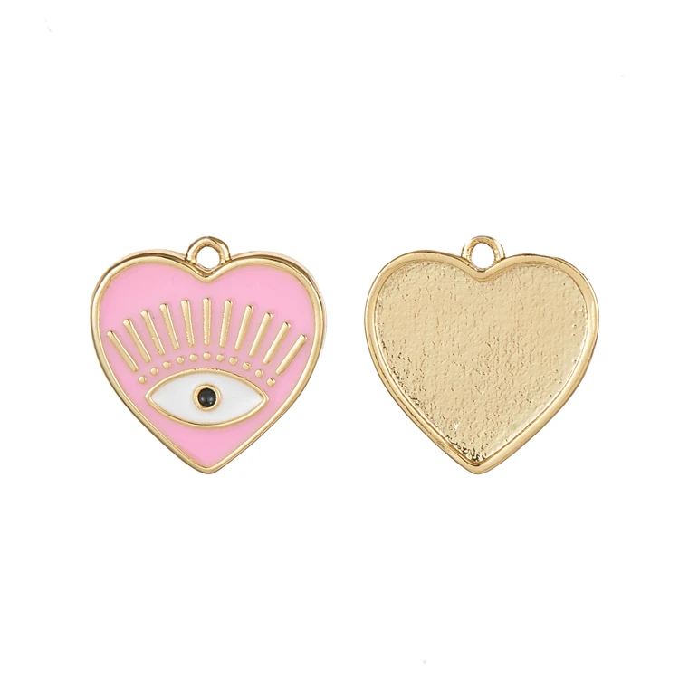 Fashion Lady Custom Jewelry Brass Pendants 14K Gold Plated Enamel Heart shape Evil Eye Red Lips Charms