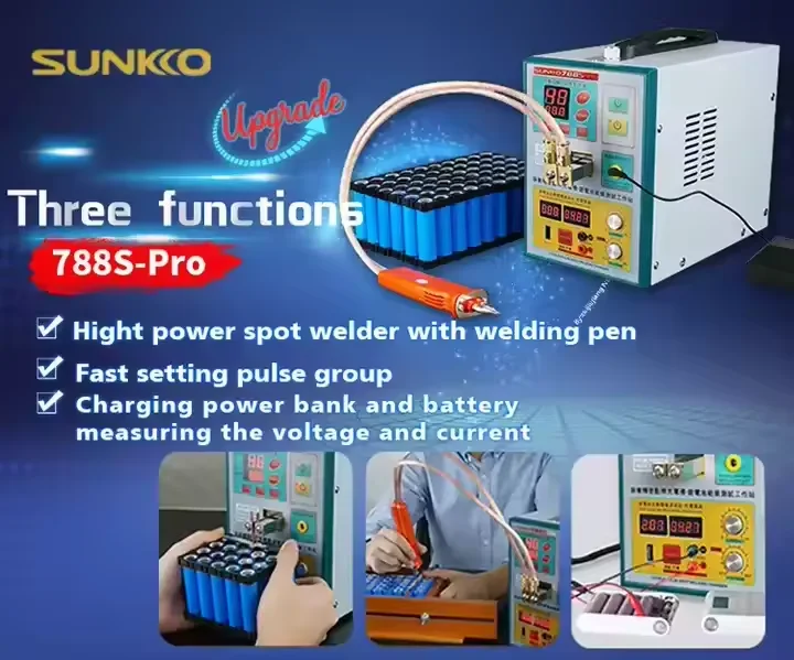 SUNKKO 788S-PRO Spot Welding Machine With HB-70B Spot welding pen For 18650 Lithium Batteries Nickel Strip Connection
