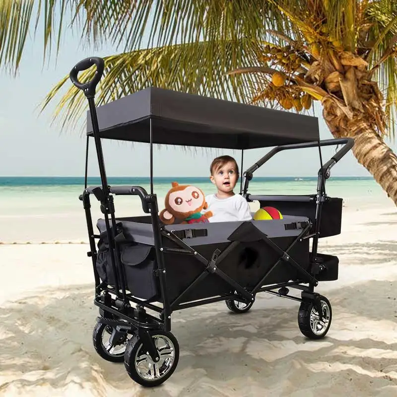 steel frame 600D fabric camping wagon foldable garden hand cart with canopy folding bollerwagen