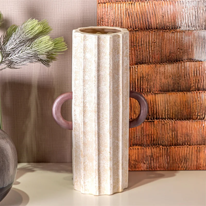 Nordic style ceramic vase for home decor with  handles sculpture
