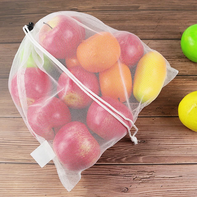 Custom Logo White Net Sundry Storage Pouch Polyester Reusable Reusable Mesh Bag