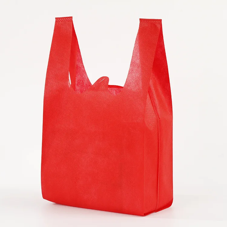 Custom logo printed eco reusable heat seal non woven vest shopping bag for supermarket non-woven t-shirt bag