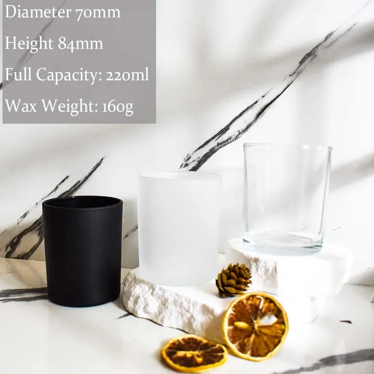 home Decor wholesale vessels 220ml 7oz glass candle holder jars cylinder clear frosted white matte black candle jars with lids