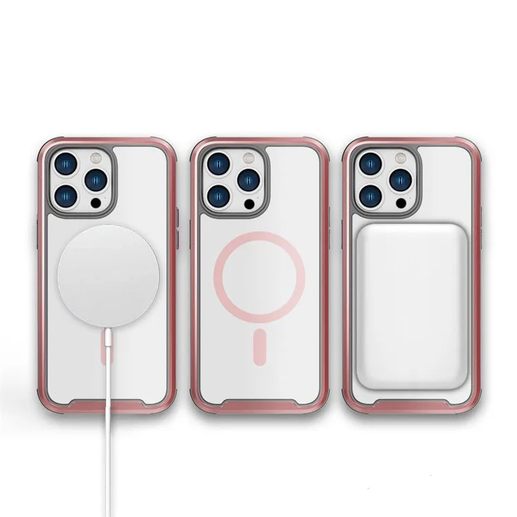 Waterproof and Anti-fall Metal TPU PC Adsorb Card Holder Support Wireless Charging Mobile Phone Case For Iphone 14/13/12