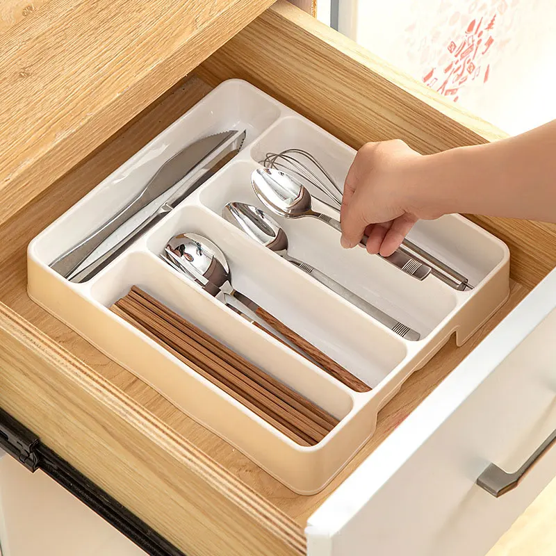 Kitchen Utensil Drawer Store Mini Silverware PP TPR Tableware Organizer Cutlery Tray with 5 Dividers for Spoon Fork Knife