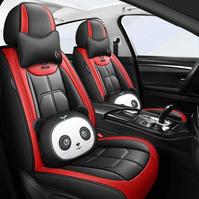 anti scratch durable cute sweet cartoon panda pillow well fitting artificial leather car seat cover full set luxury