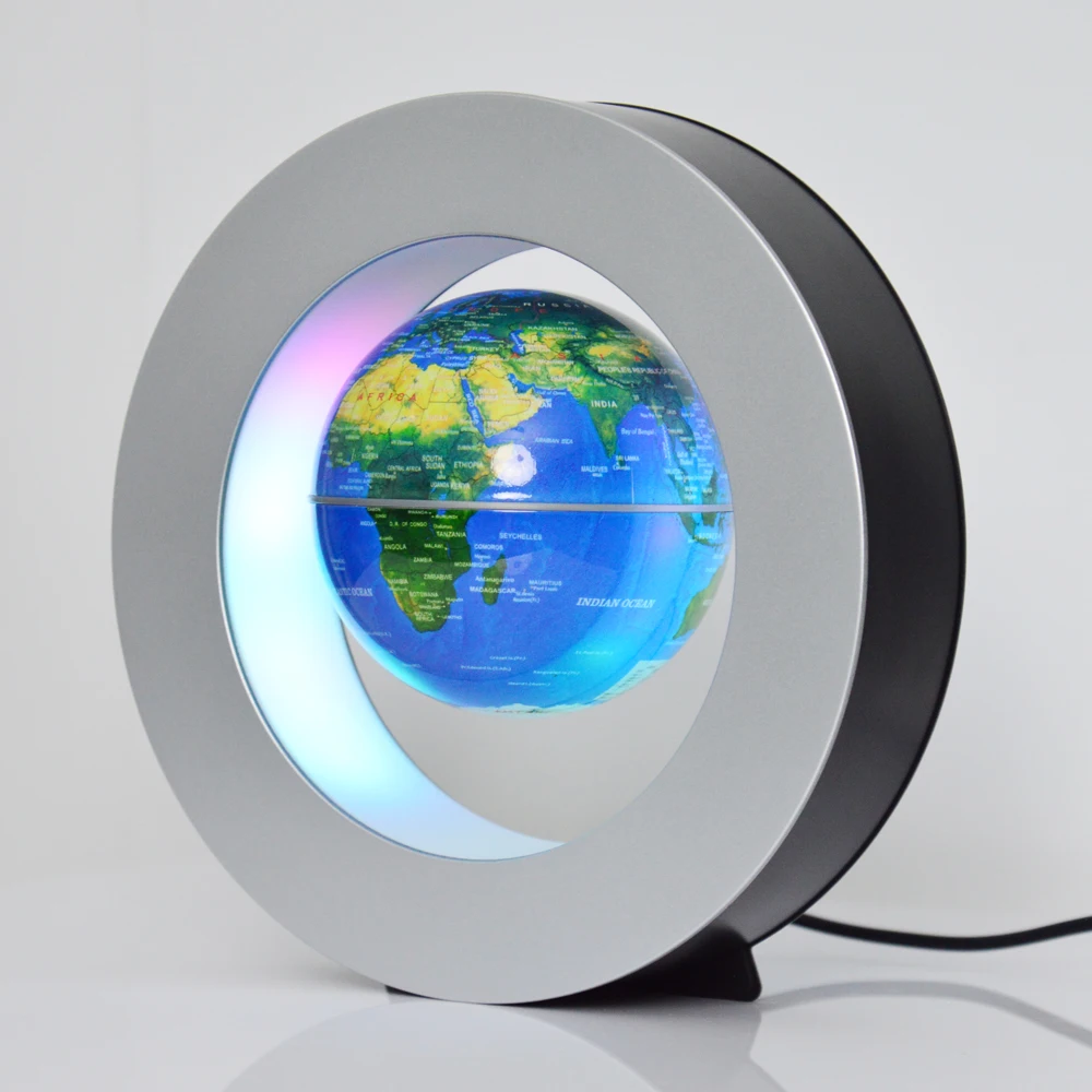 Round shape world earth map rotating magnetic levitating magnetic floating globe