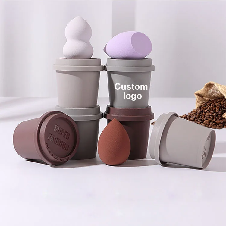 Wholesale custom coffee cup makeup sponge beauty puff moisture-proof latex free makeup sponges blender