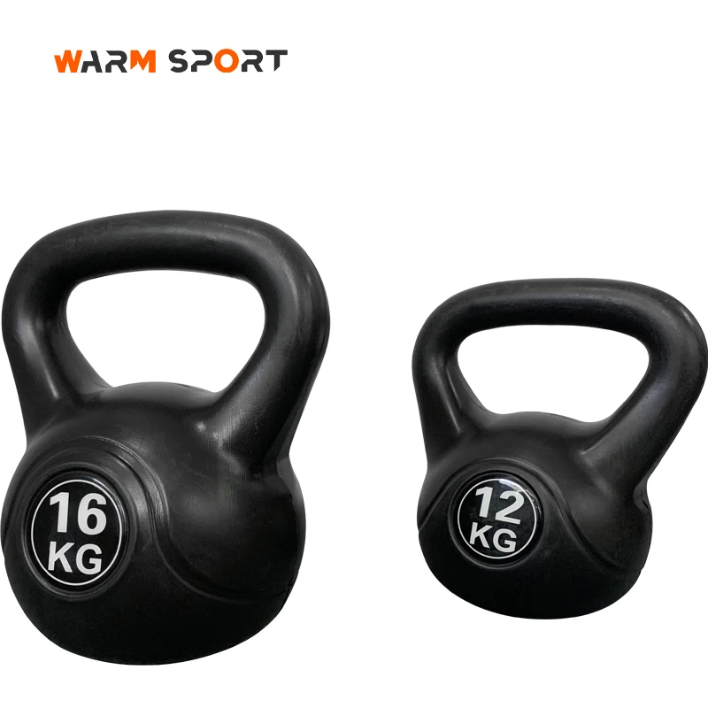 High Quality Home Fitness Equipment 2 4 6 8 10 12 KG Black Sand Filled Plastic Cement Kettlebell