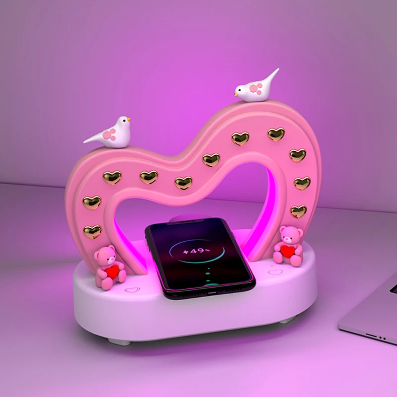 Bedroom Colorful Atmosphere Night Light Rechargeable Decoration  Blue Tooth Speaker LED Wireless Charging Desk Table Lamp