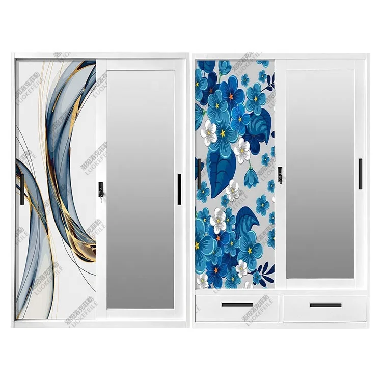 printed price cloth armoire mirror cupboards bedroom almirah metal closet sliding door cabinet steel or iron wardrobe design 2