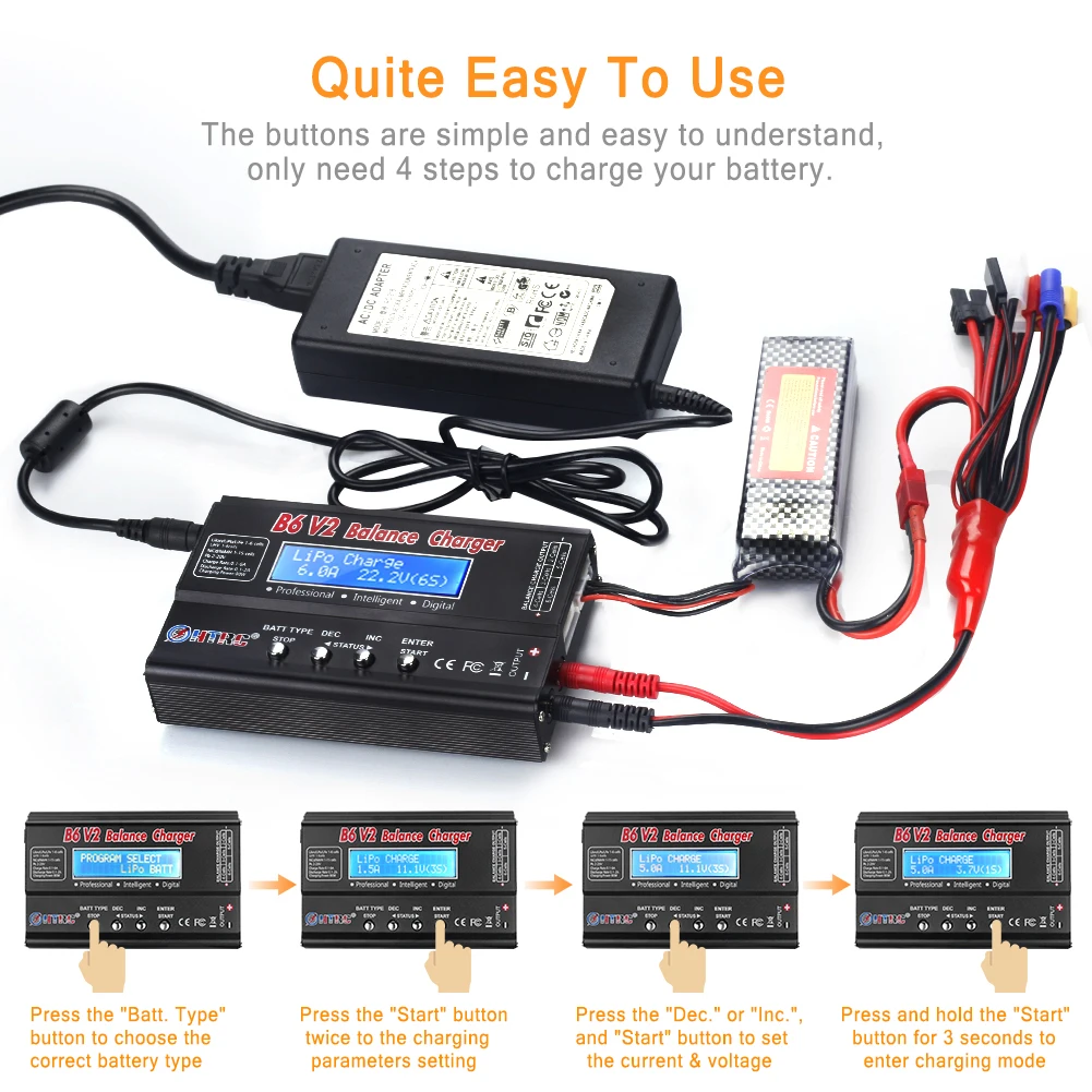 HTRC B6 V2 80W 6A Lipo Battery Charger Imax B6 Lipo Battery Charger for LiHV LiPo LiIon LiFe NiCd NiMH PB Battery