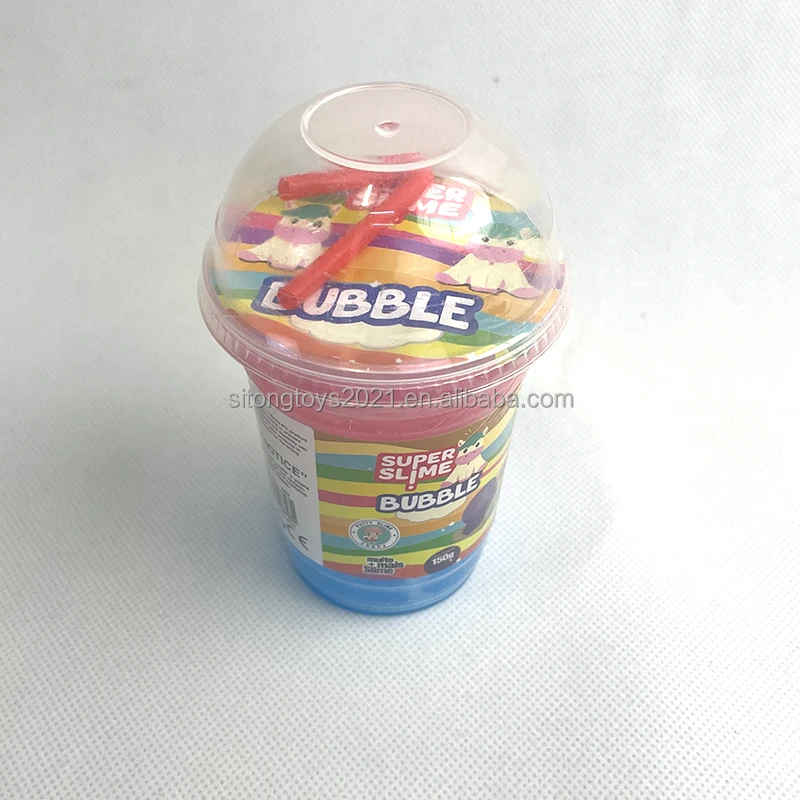 wholesale barrel  Sequin Ice Crystal Slime  with straw icecream slime toy for kid