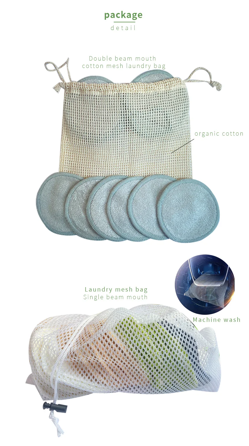 Almohadilla Removedora Washable Eco-friendly Reusable Bamboo Make Up Remover Pads For All Skin Types