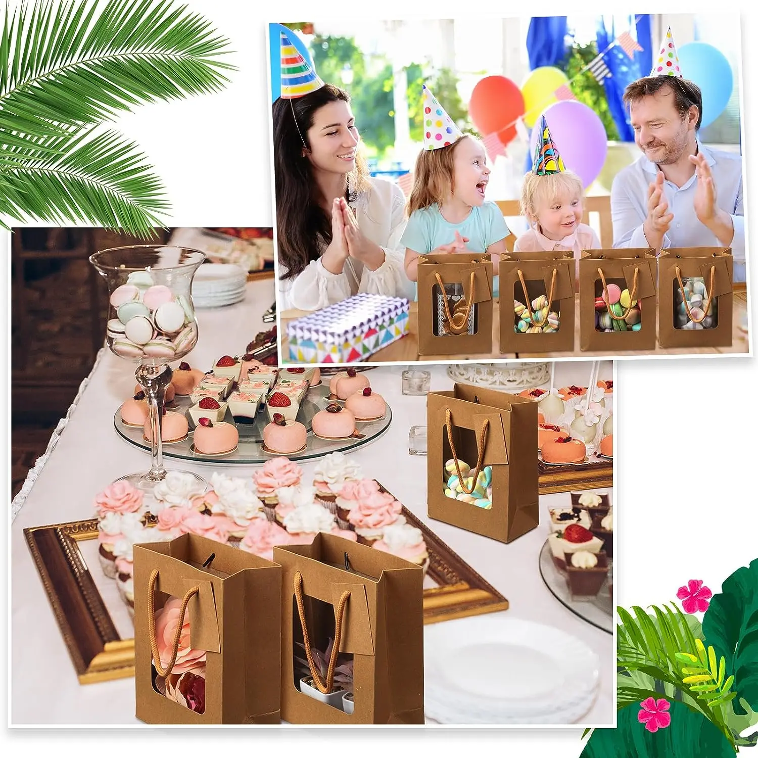 Wholesale custom boutique shopping craft paper gift bag stand up kraft paper bag with window