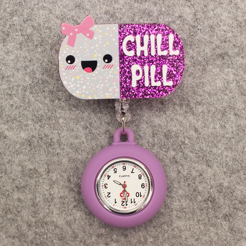 Glitter Hospital Health Care Acrylic Heart Stethoscope Lovely Nurse Doctor Alligator Clip Pocket Watches Medical Hang Clock Gift