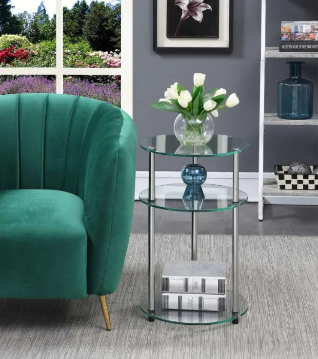Modern saving three-layer glass small side table tea table sofa bedroom head of bed