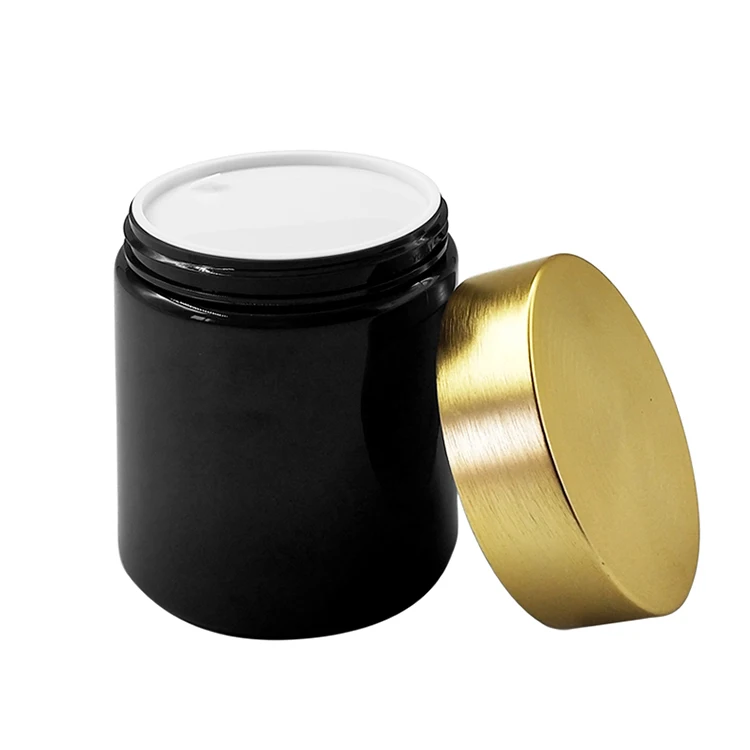 Wholesale Custom Brown pet cosmetic plastic Food Jar With Gold Aluminum Lid