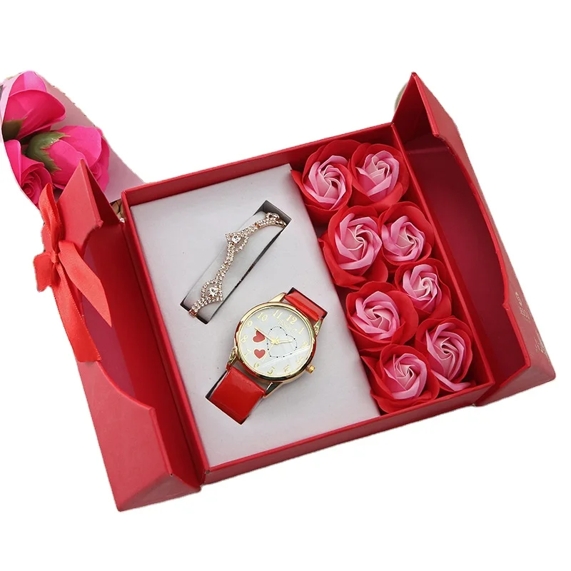 Best Selling Rose Ladies Fashion Watch Diamond Bracelet Gift Set Factory Wholesale
