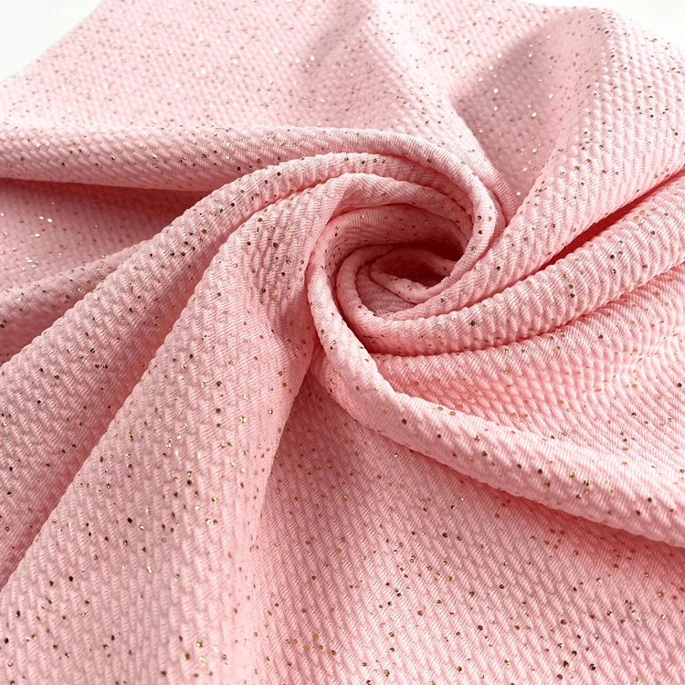 Shimmer Shinny Gold Foil No MOQ Jacquard Knitted Shimmer Bullet Liverpool Fabric by Yard