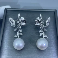 Factory Custom Hanging Fine Earrings Real 925 Sterling Silver Solid Gold Earrings  Moissanite Diamond Pearl Earring