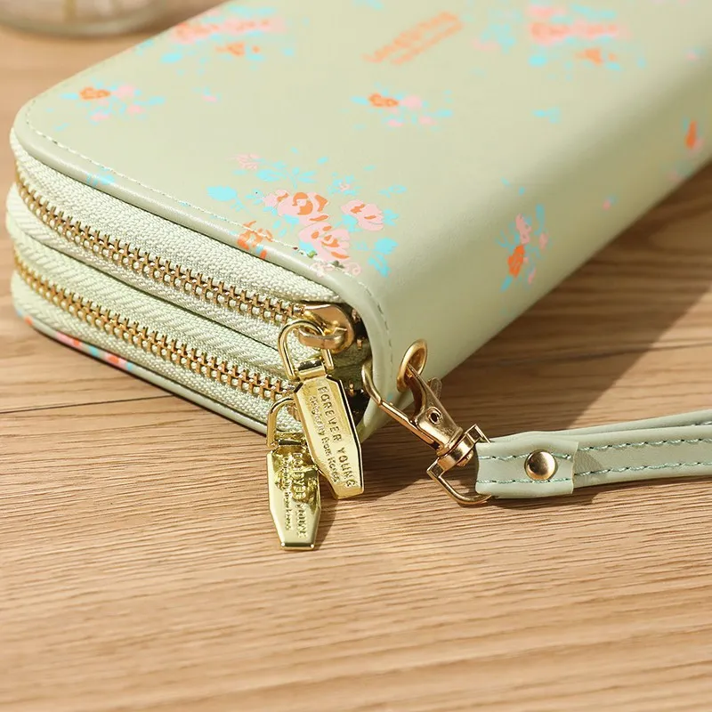Fashion Flower Wrist Handle Phone Money Pocket Pouch Wallets PU Leather Ladies Purse for Women Long Wallets