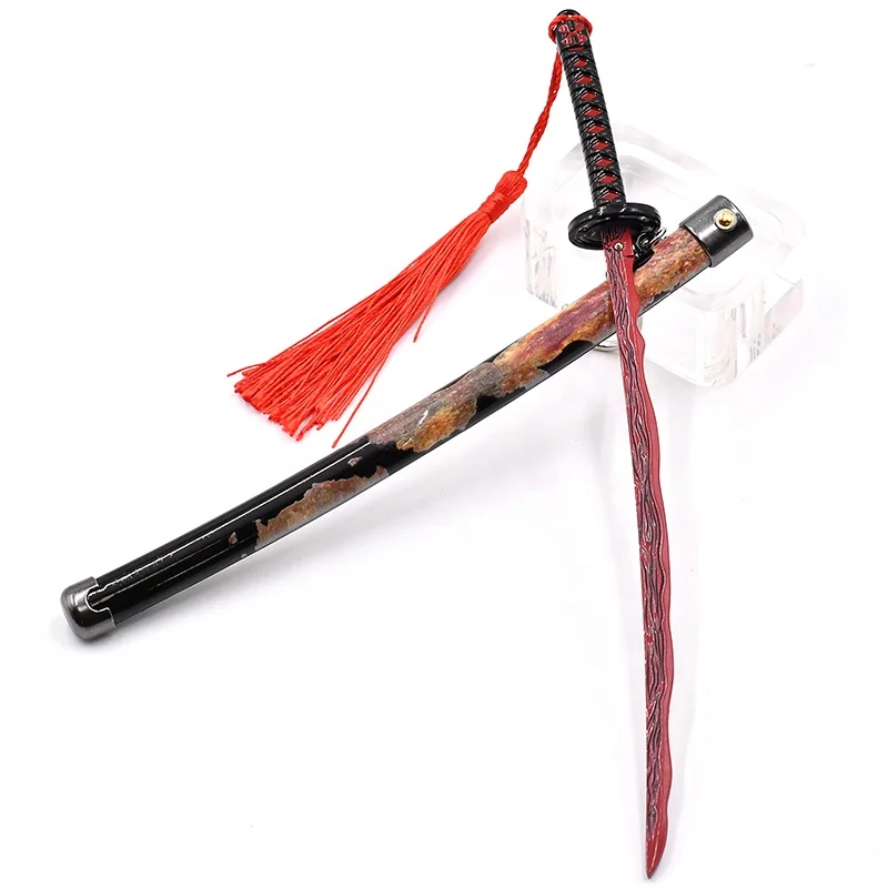 Factory  manufacturers mini katana sword keychain of hot game Elden metal press eject sword key chain metal red sword decoration