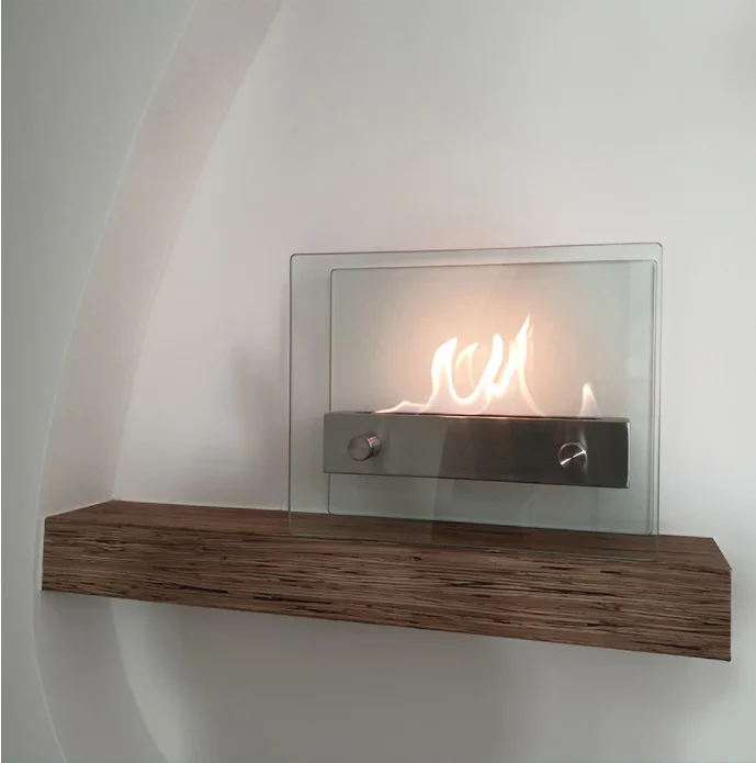 Portable glass rectangular fireplace atmosphere desktop ornaments alcohol desktop metal small stove