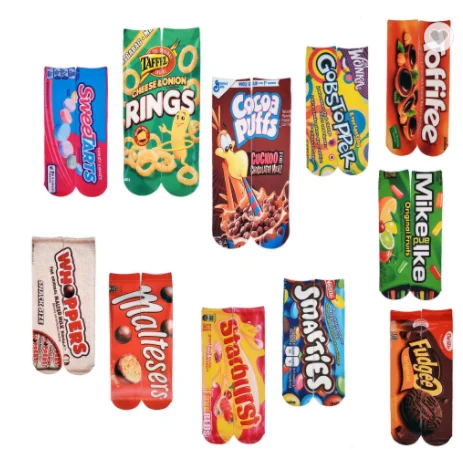 Custom Design Digital 3D Print Wholesale Funny Printing Socks Men Chips Puffed Food Potato Sock Unisex Sublimation Printed Socks