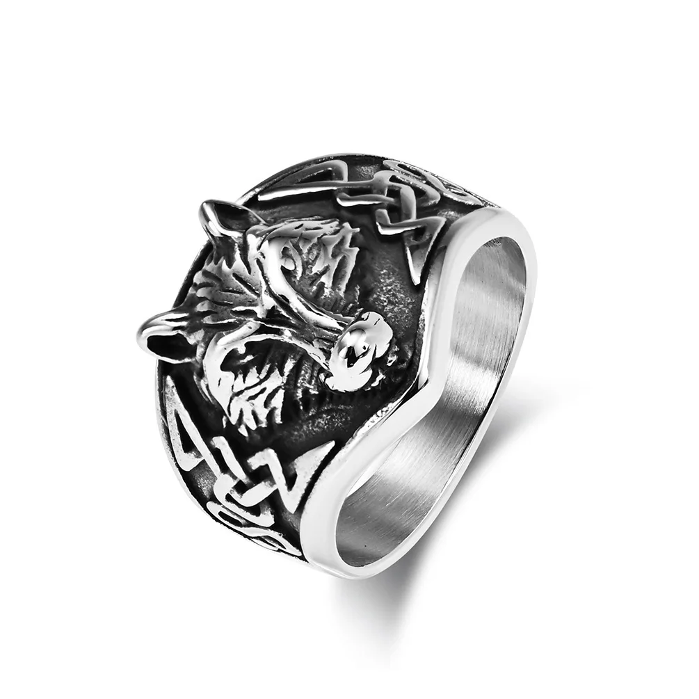 Stainless Steel Men Ring Nordic Retro Celtic Animal Wolf Ring