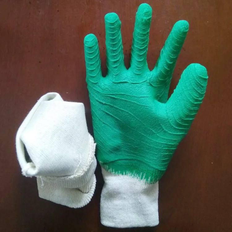 High quality Green cotton lined latex coated working gloves