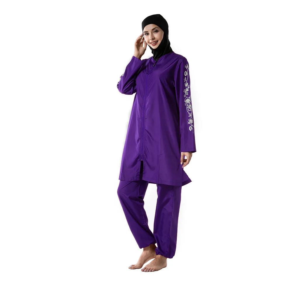 Hand-painted loose-fitting moderate plus-size conservative Muslim sport long robe waterproof Burkini swimsuit