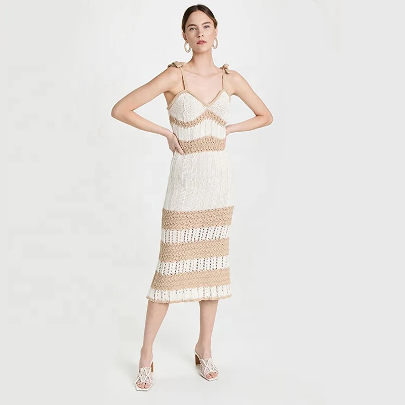 Оптовая продажа с фабрики 2022, Пляжное сексуальное платье без рукавов с открытой спиной, вязаное крючком