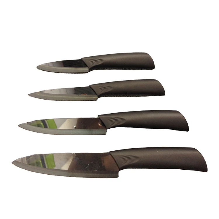 Wholesale plastic handle utility ceramic kitchen knife set non-stick handle black mirror blades ceramic chef knife set