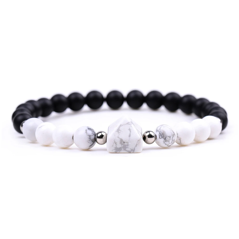 Natural Howlite Bead Charm Bracelet Adjustable Handmade Woven Gemstone Bracelet for Women Men Fashion Jewelry