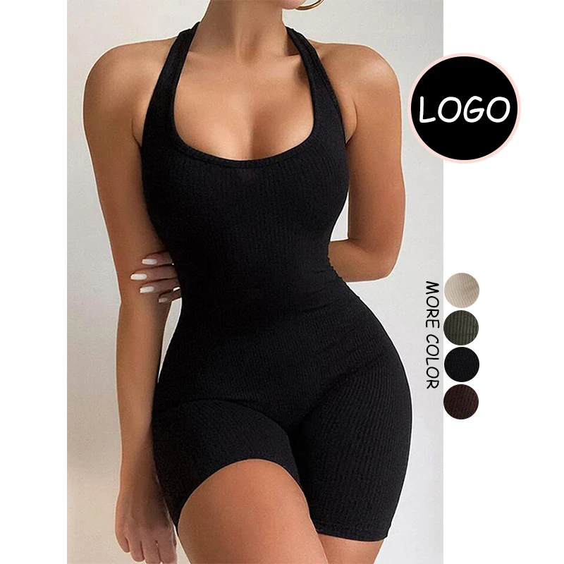 
2021 New Fashion Casual Womens Sports One Piece Shorts Work Jumpsuits Rompers Biker Short Custom Outfit Women Bodycon Jumpsuit 