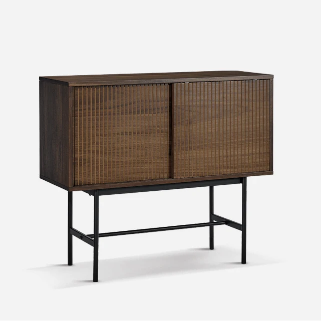 Sideboard with metal frame for dining room furniture 18mm MDF with PU painting cabinet, oak veneer top, metal legs