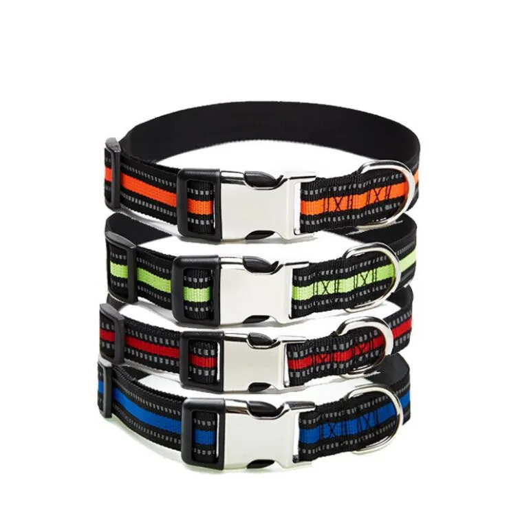 Pet Dog Supplies Polyester Reflective Dog Chain Half Metal Buckle Dog Collar Engravable Reflective